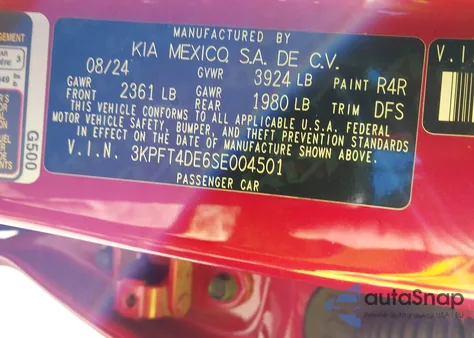 2025 Kia K4 Lxs z USA, uszkodzony, nr VIN 3KPFT4DE6SE004501